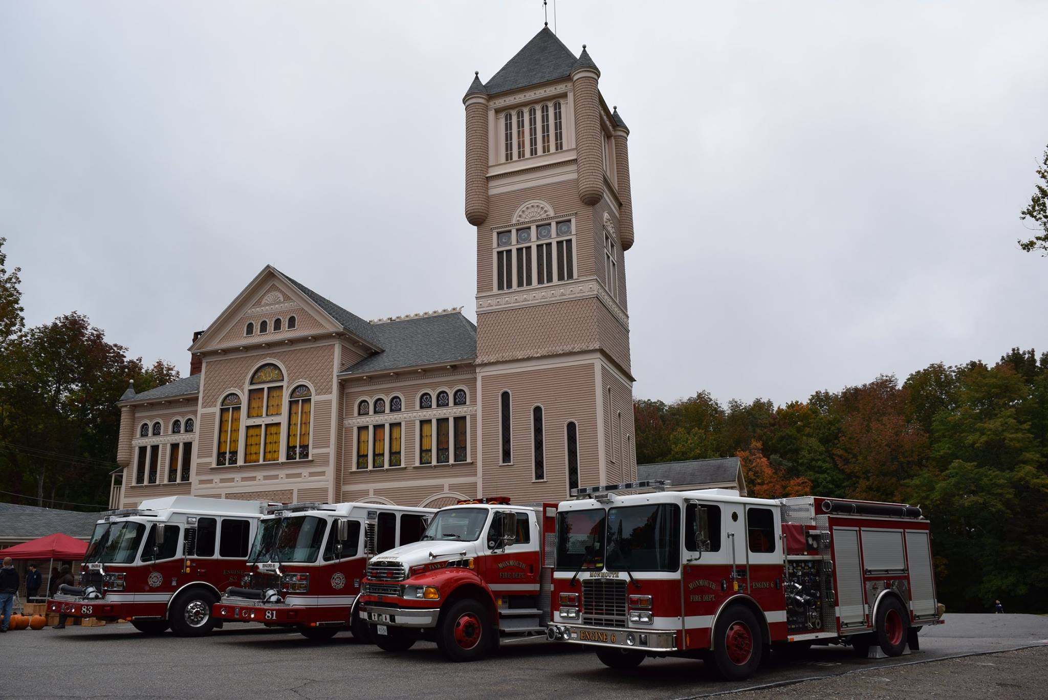 Monmouth Fire Department fleet in front of Cumston Hall